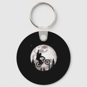 Bigfoot Mountain Bike With Moon Shirt Funny Biking Key Ring