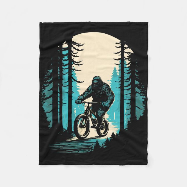 Bigfoot Mountain Biker Sasquatch Mtb Biking Forest Fleece Blanket (Front)