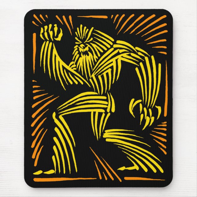 Bigfoot Mousepad Woodcut Graphic - Yellow & Orange (Front)
