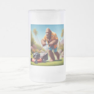 Bigfoot Mowing Frosted Glass Beer Mug