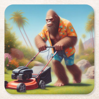 Bigfoot Mowing Square Paper Coaster