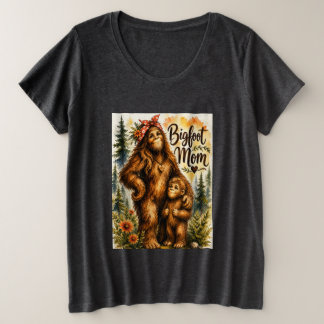 Bigfoot Mum Watercolor Woodland Sasquatch Mama For Plus Size T-Shirt