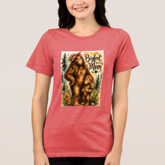Bigfoot Mum Watercolor Woodland Sasquatch Mama For Tri-Blend Shirt