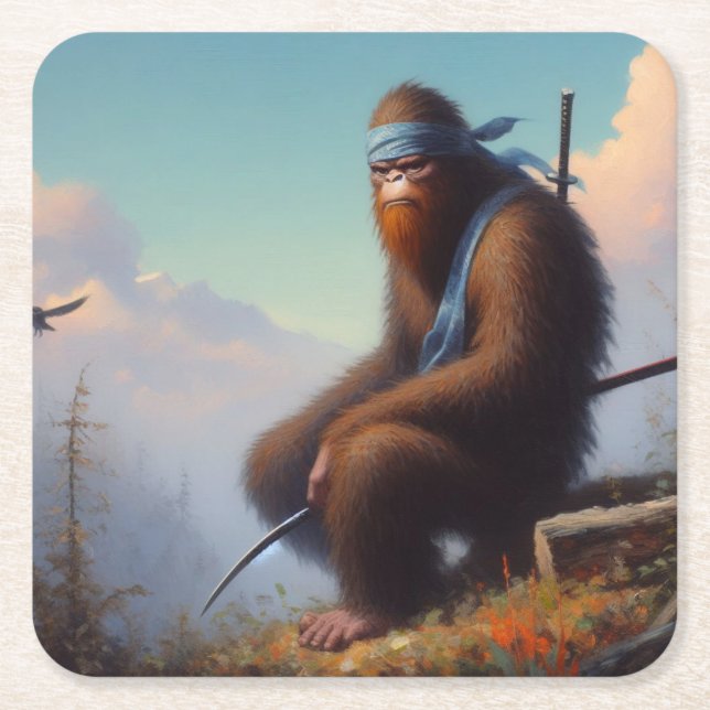 Bigfoot Ninja Square Paper Coaster (Front)