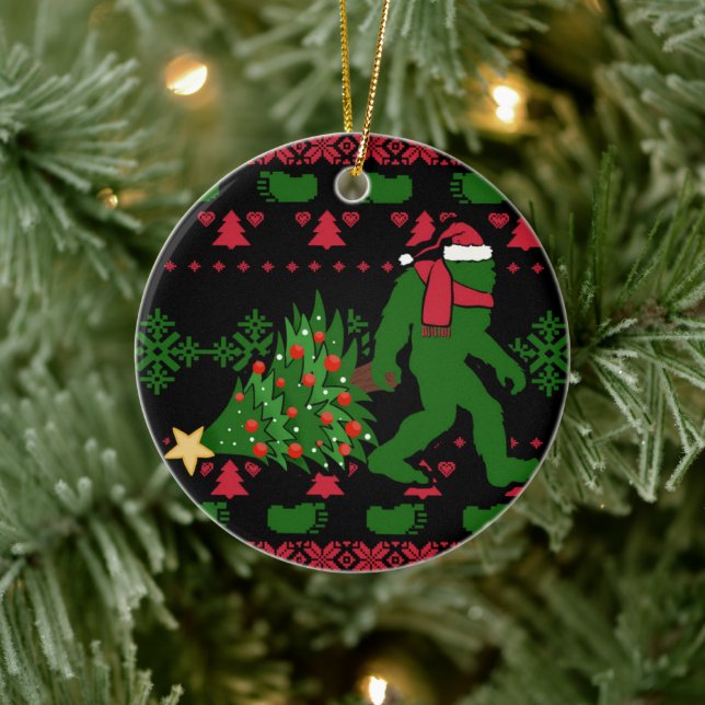 Bigfoot on knit background ceramic tree decoration (Tree)