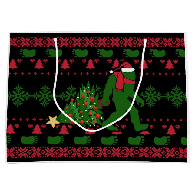 Bigfoot on knit background large gift bag (Front)
