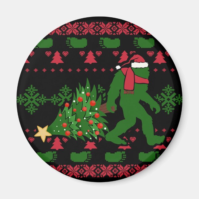 Bigfoot on knit background magnet (Front)