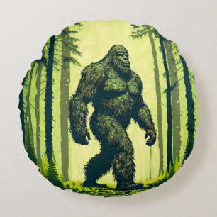 Bigfoot Out For A Forest Walk Sasquatch  Round Cushion