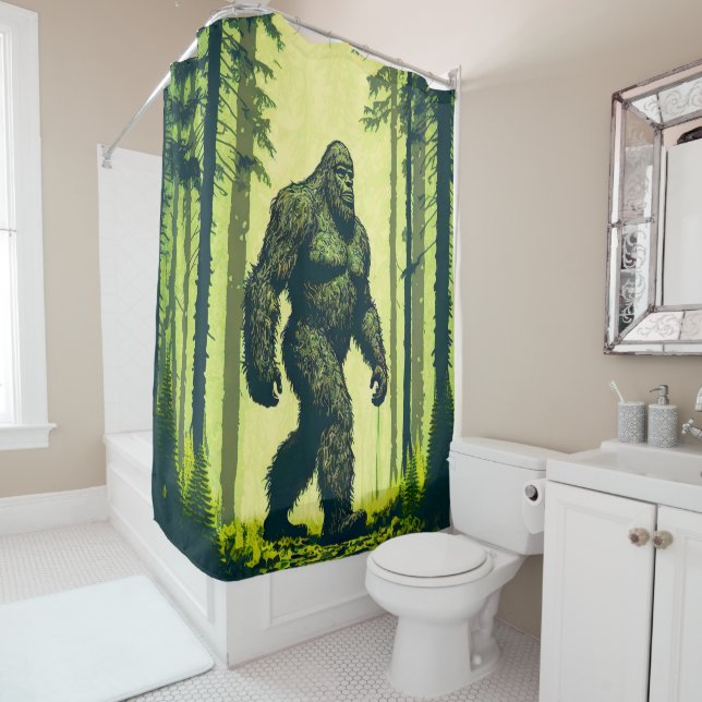 Bigfoot Out For A Forest Walk Shower Curtain (In Situ)