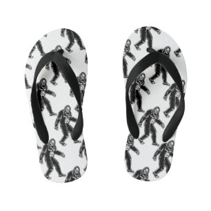 Bigfoot Pattern Black White Sasquatch Monster Kid's Jandals
