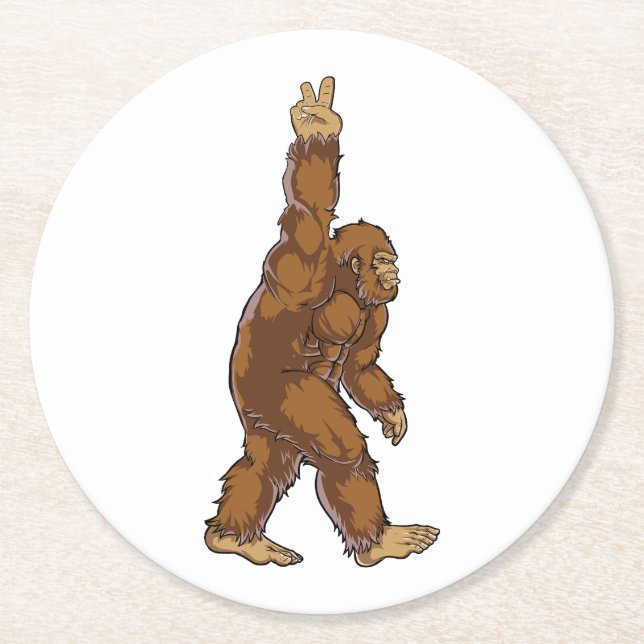 Bigfoot Peace Sign Round Paper Coaster (Front)