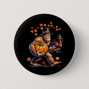 Bigfoot Pilgrim Hat Turkey Day Pumpkin Thanksgivin 6 Cm Round Badge