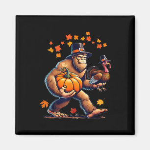 Bigfoot Pilgrim Hat Turkey Day Pumpkin Thanksgivin Magnet