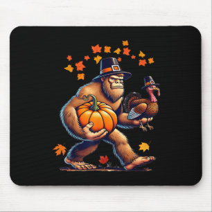 Bigfoot Pilgrim Hat Turkey Day Pumpkin Thanksgivin Mouse Pad