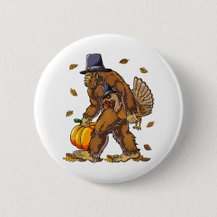 Bigfoot Pilgrim Turkey Pumpkin Thanksgiving Day Bo 6 Cm Round Badge