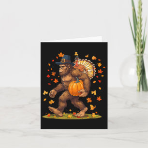 Bigfoot Pilgrim Turkey Pumpkin Thanksgiving Day Bo Card