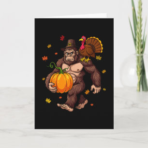Bigfoot Pilgrim Turkey Pumpkin Thanksgiving Day Bo Card