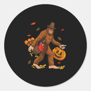 Bigfoot Pilgrim Turkey Pumpkin Thanksgiving Day Bo Classic Round Sticker