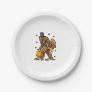 Bigfoot Pilgrim Turkey Pumpkin Thanksgiving Day Bo Paper Plate