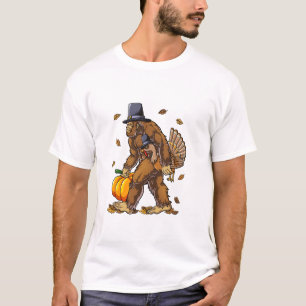 Bigfoot Pilgrim Turkey Pumpkin Thanksgiving Day Bo T-Shirt