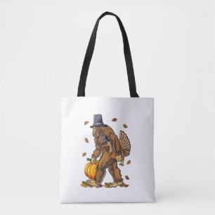 Bigfoot Pilgrim Turkey Pumpkin Thanksgiving Day Bo Tote Bag