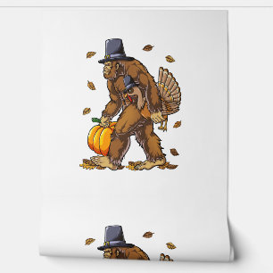 Bigfoot Pilgrim Turkey Pumpkin Thanksgiving Day Bo Wallpaper