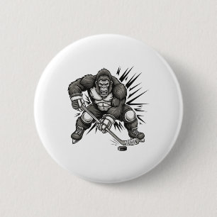 Bigfoot Player Playing Hockey Funny Sasquatch Ice  6 Cm Round Badge