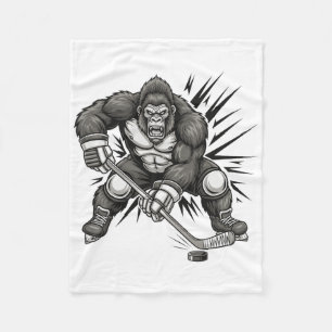 Bigfoot Player Playing Hockey Funny Sasquatch Ice Fleece Blanket