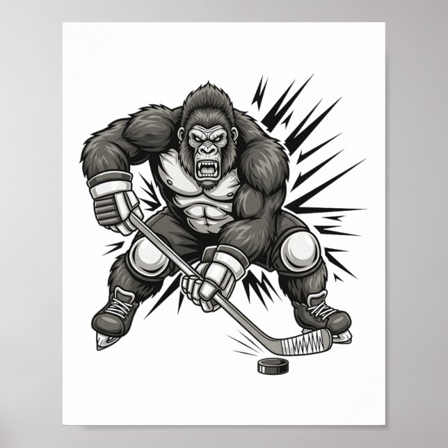 Bigfoot Player Playing Hockey Funny Sasquatch Ice  Poster (Front)
