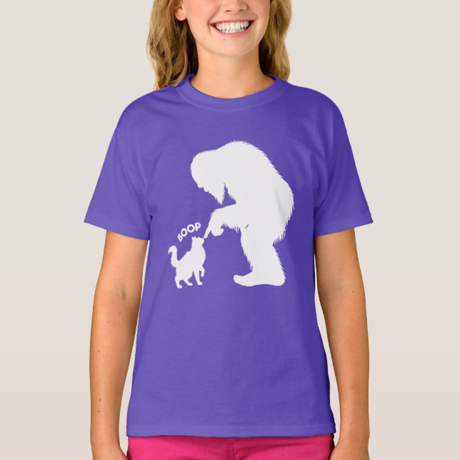 Bigfoot Playful Long Haired Cat Boop T-Shirt (Front)