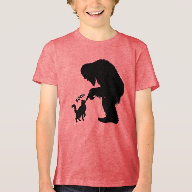 Bigfoot Playful Long Haired Cat Boop Tri-Blend Shirt (Front)