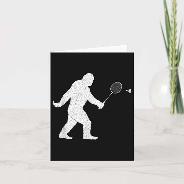 Bigfoot Playing Badminton Shuttle Funny Badminton  Card (Front)
