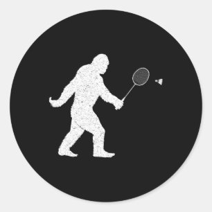 Bigfoot Playing Badminton Shuttle Funny Badminton  Classic Round Sticker