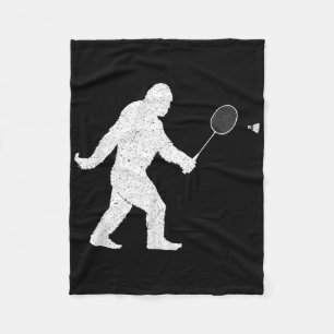 Bigfoot Playing Badminton Shuttle Funny Badminton  Fleece Blanket