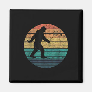 Bigfoot Playing Badminton Shuttle Funny Badminton Magnet