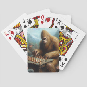 Bigfoot Playing Chess Cards