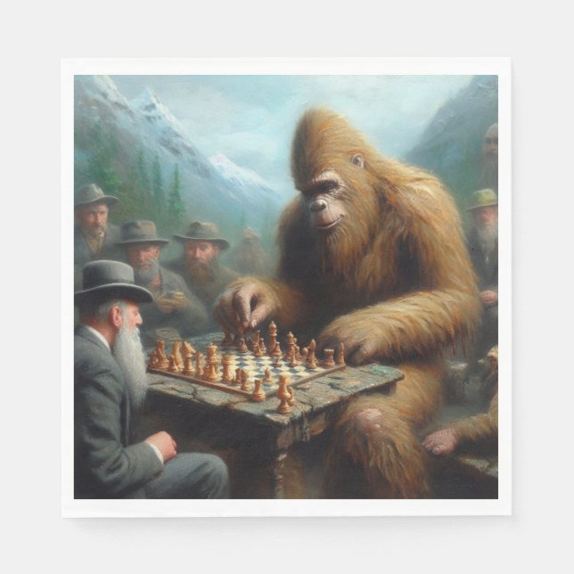 Bigfoot Playing Chess Napkin (Front)