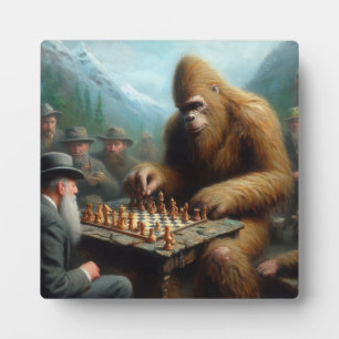 Bigfoot Playing Chess Plaque