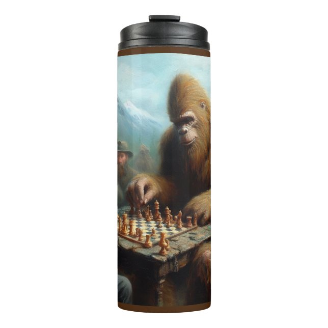 Bigfoot Playing Chess Thermal Tumbler (Front)