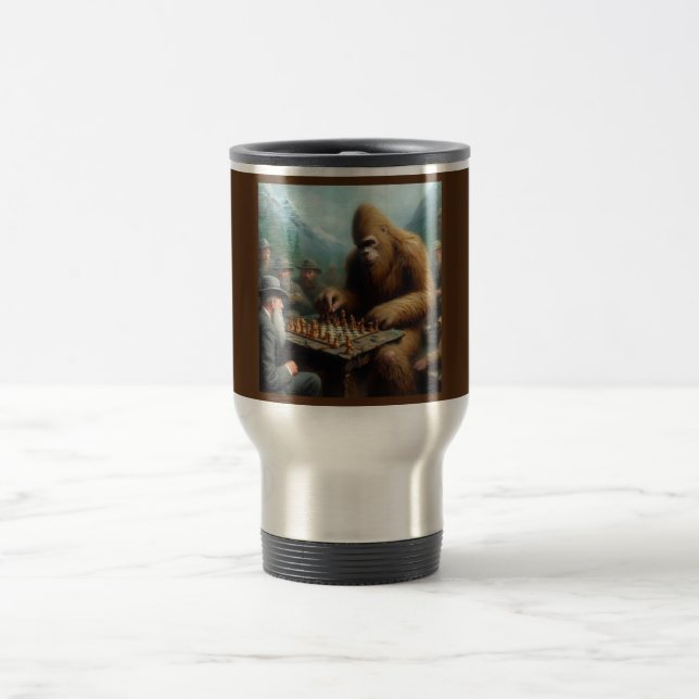 Bigfoot Playing Chess Travel Mug (Center)