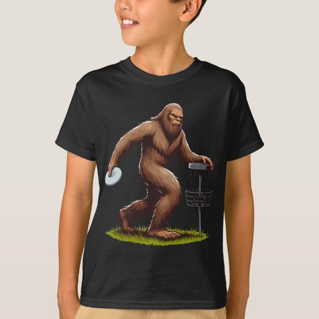 Bigfoot Playing Disc Golf Funny Disc Golfer Player T-Shirt (Front)