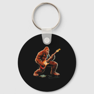 Bigfoot playing electric guitar funny guitarist key ring