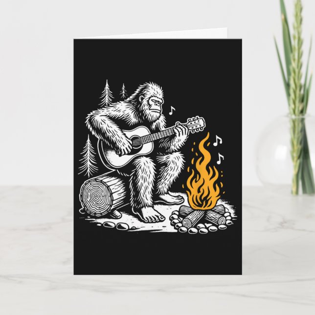 Bigfoot Playing Guitar Campfire Funny Camping Outd Card (Front)