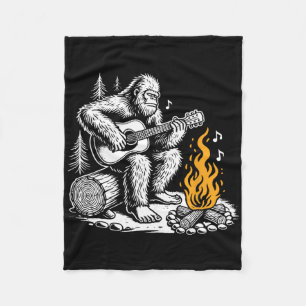 Bigfoot Playing Guitar Campfire Funny Camping Outd Fleece Blanket