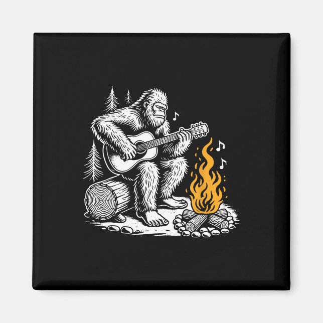 Bigfoot Playing Guitar Campfire Funny Camping Outd Magnet (Front)
