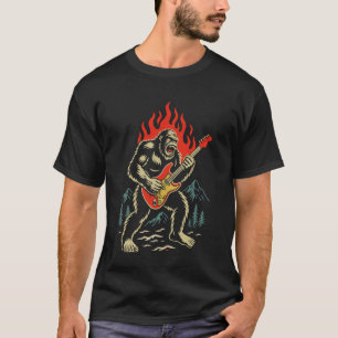 Bigfoot Playing Guitar Rock Music Band Sasquatch F T-Shirt