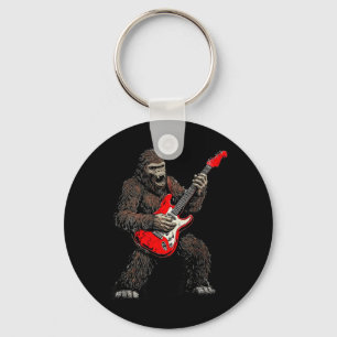 Bigfoot Playing Guitar Rock Music Band Sasquatch Key Ring