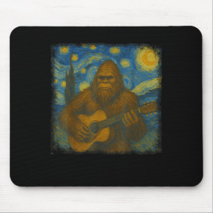 Bigfoot Playing Guitar Van Gogh Starry Night Style Mouse Pad