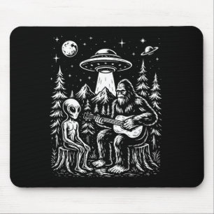 Bigfoot playing guitar with alien and ufo mouse pad