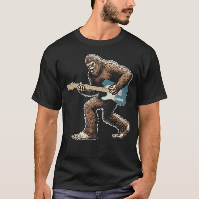 Bigfoot playing guitar with left hand guitarist  T-Shirt (Front)